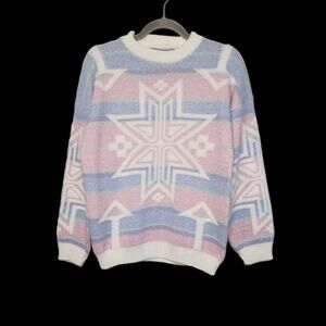 Vintage Snowflake Sweater Crewneck Glitter Pastel 80s VTG Fairy Kei